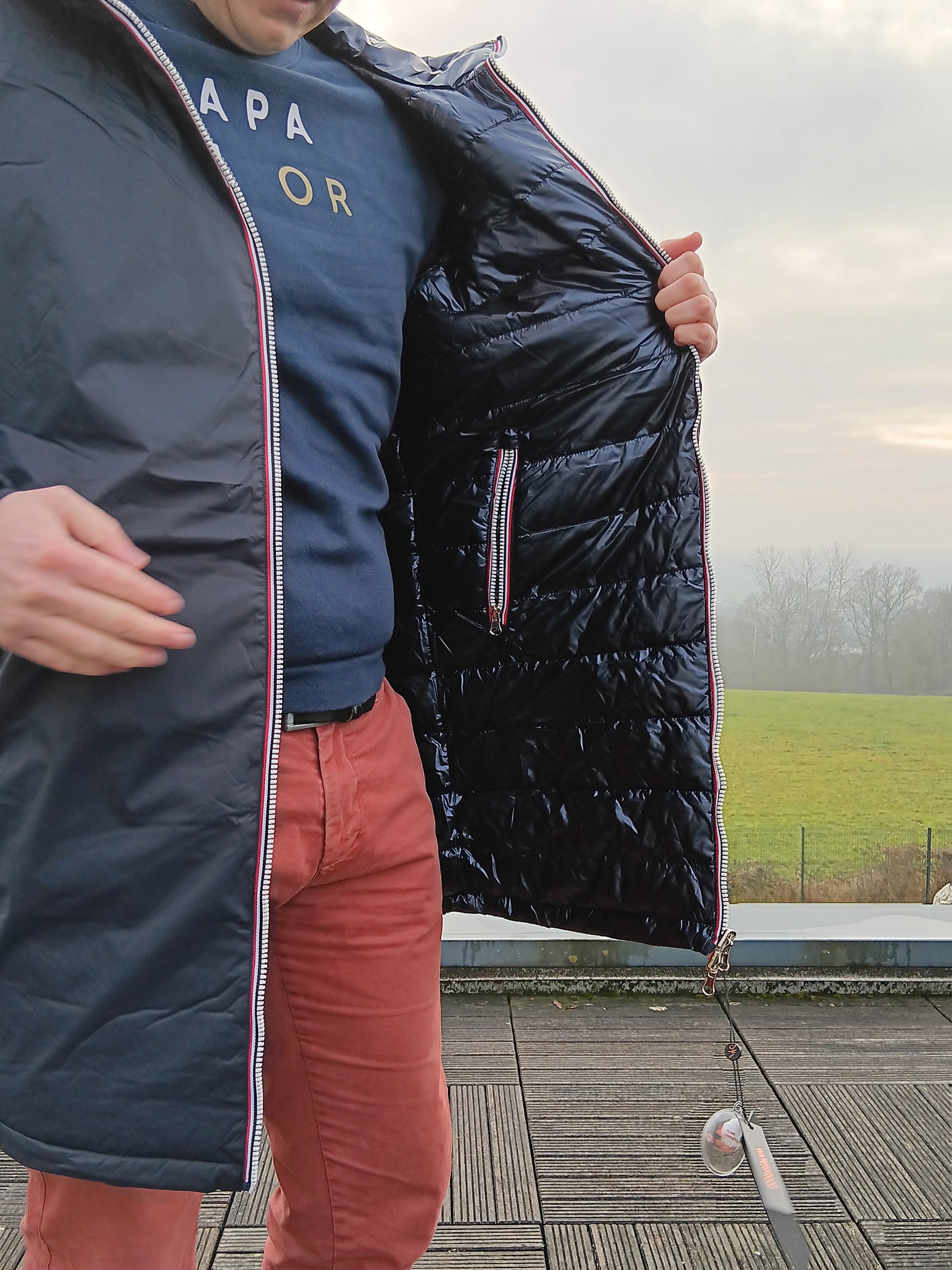 Laura Jo - Doudoune HOMME longue imperméable et réversible matelassé bleu marine Laura Jo