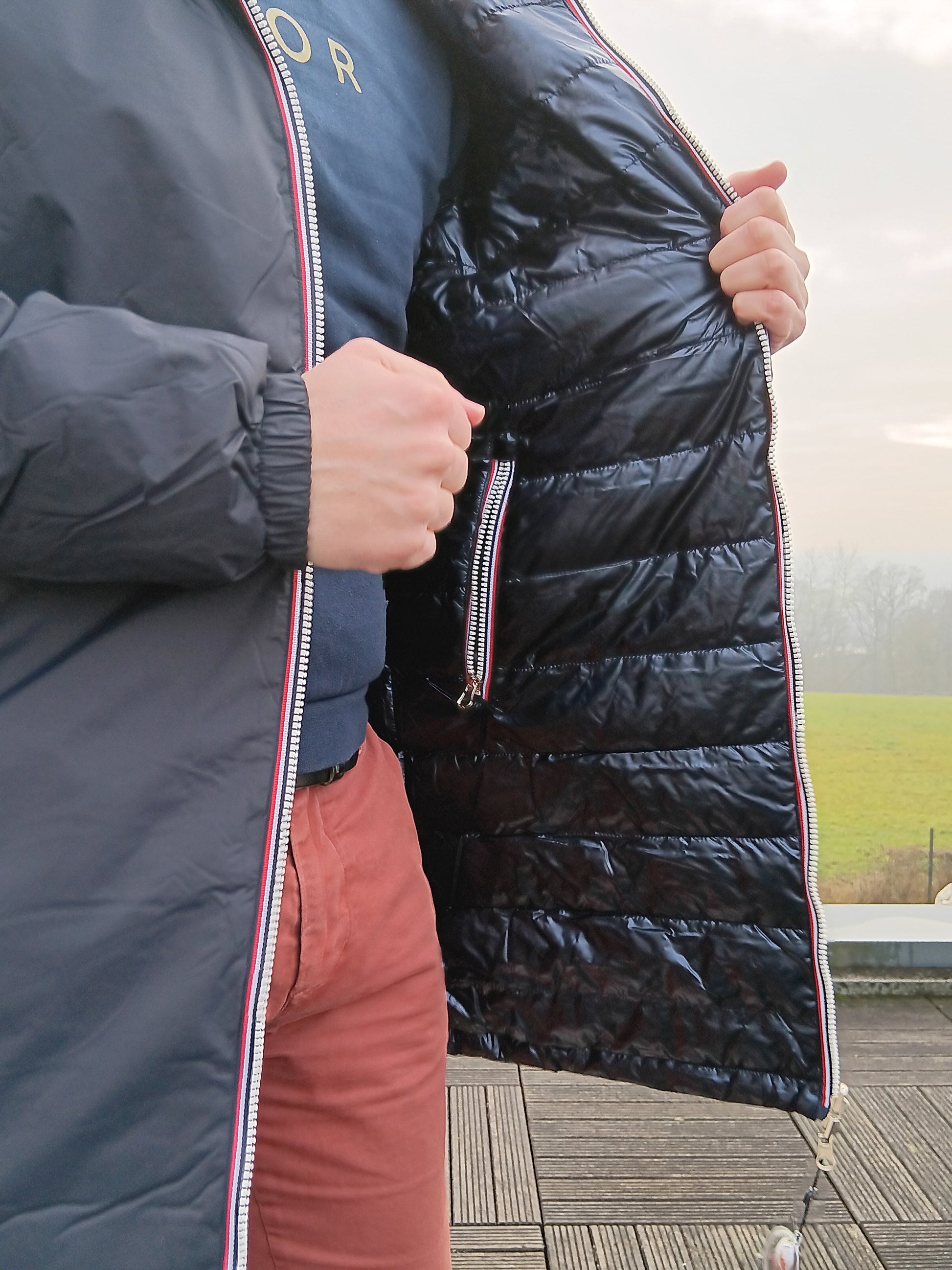 Laura Jo - Doudoune HOMME longue imperméable et réversible matelassé bleu marine Laura Jo