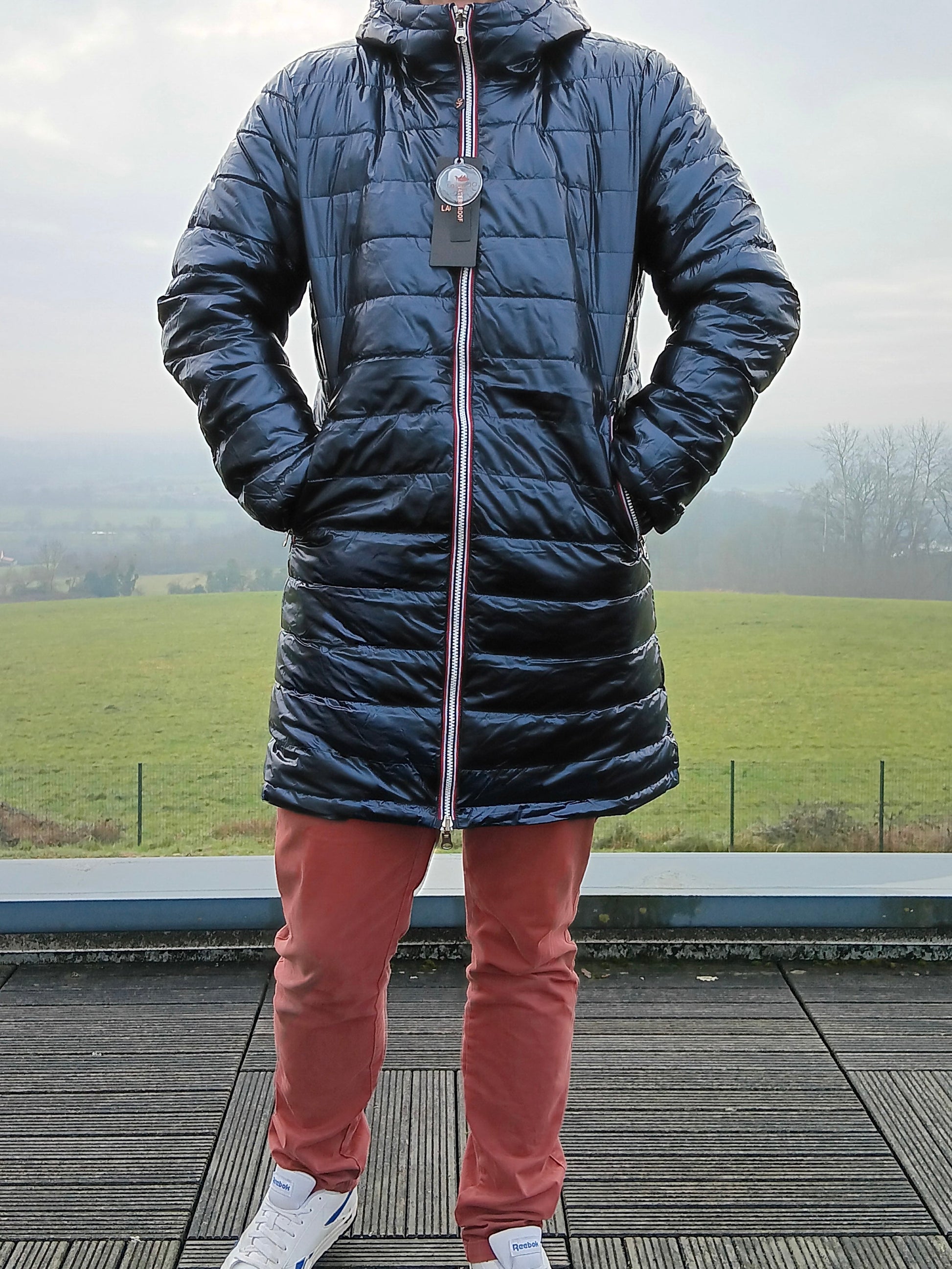 Laura Jo - Doudoune HOMME longue imperméable et réversible matelassé bleu marine Laura Jo