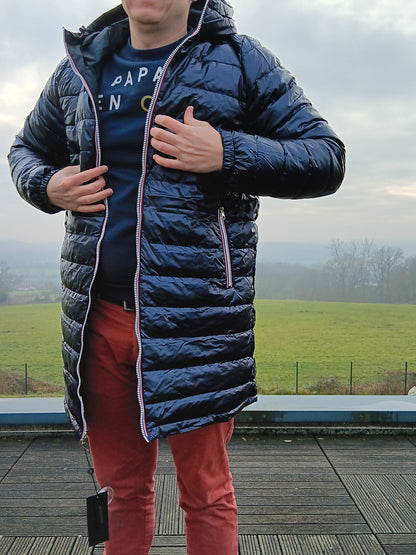 Laura Jo - Doudoune HOMME longue imperméable et réversible matelassé bleu marine Laura Jo