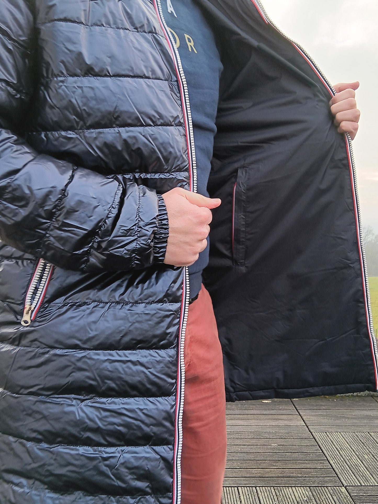 Laura Jo - Doudoune HOMME longue imperméable et réversible matelassé bleu marine Laura Jo