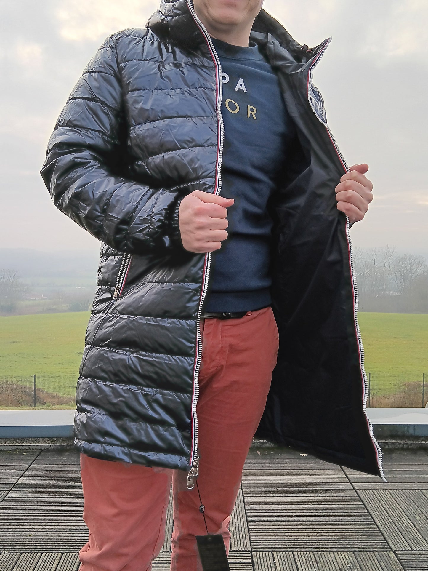 Laura Jo - Doudoune HOMME longue imperméable et réversible matelassé bleu marine Laura Jo