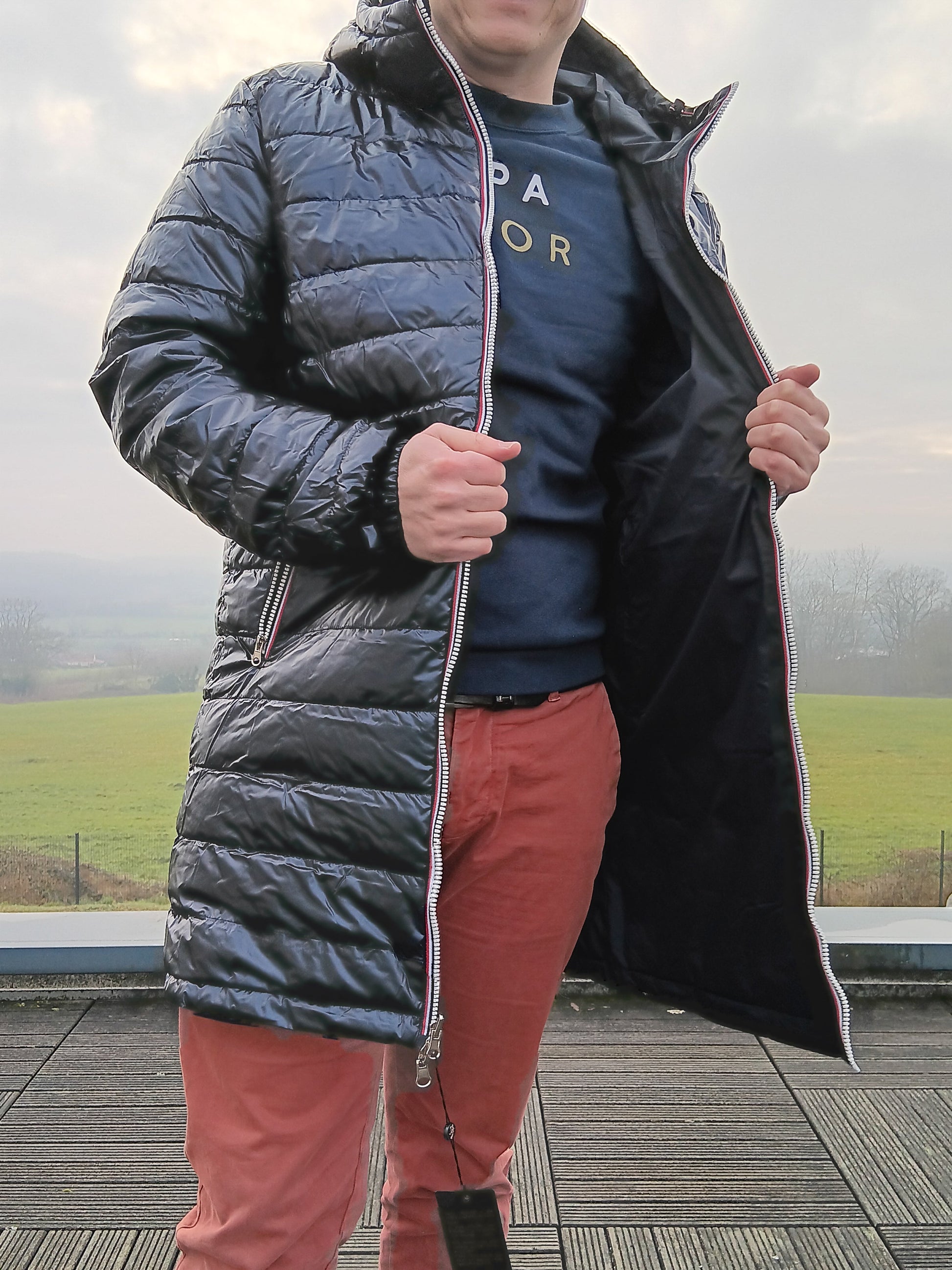 Laura Jo - Doudoune HOMME longue imperméable et réversible matelassé bleu marine Laura Jo
