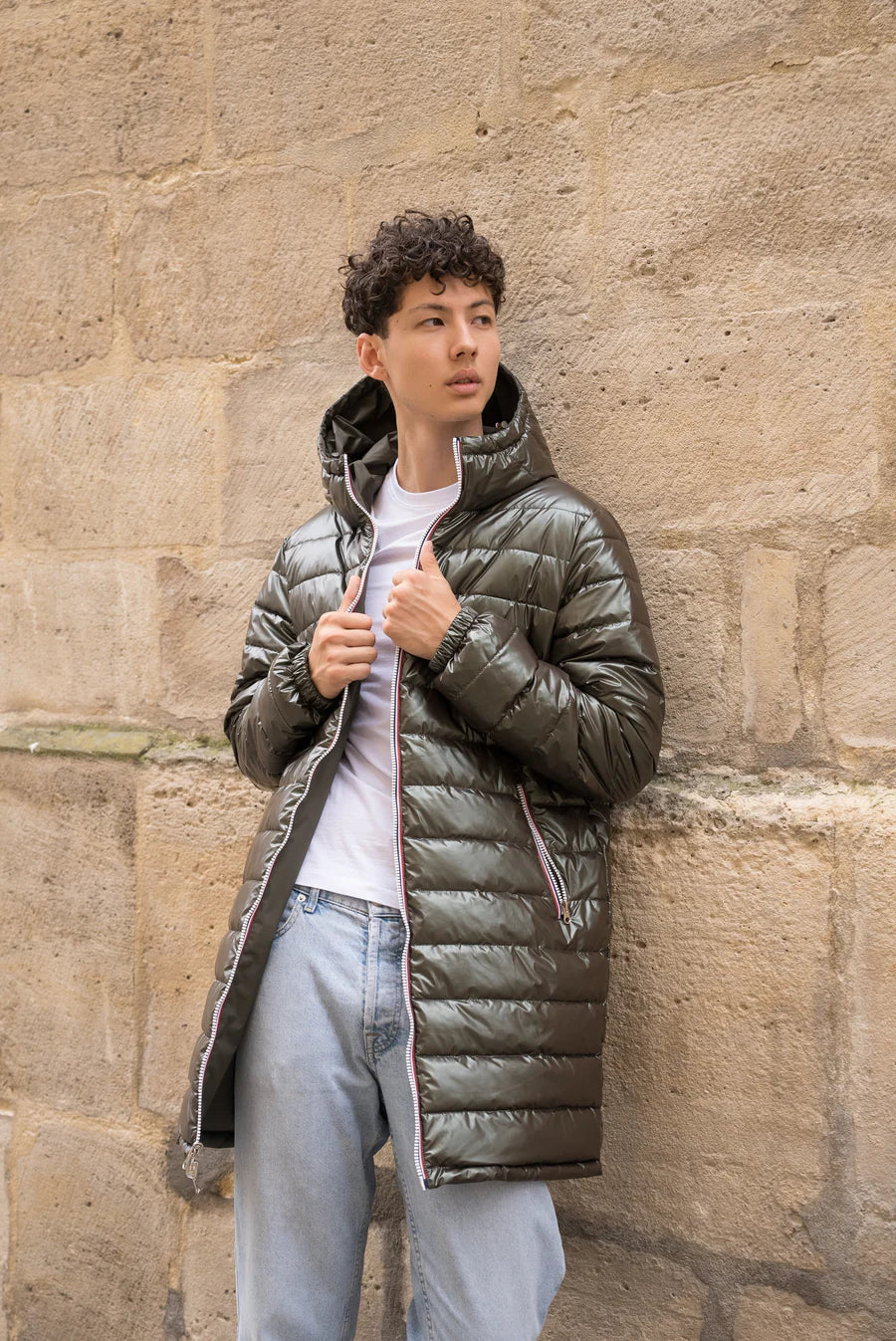 Laura Jo - Doudoune HOMME longue imperméable et réversible matelassé kaki Laura Jo