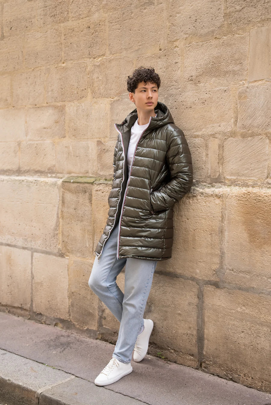 Laura Jo - Doudoune HOMME longue imperméable et réversible matelassé kaki Laura Jo
