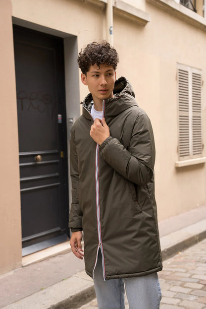 Laura Jo - Doudoune HOMME longue imperméable et réversible matelassé kaki Laura Jo