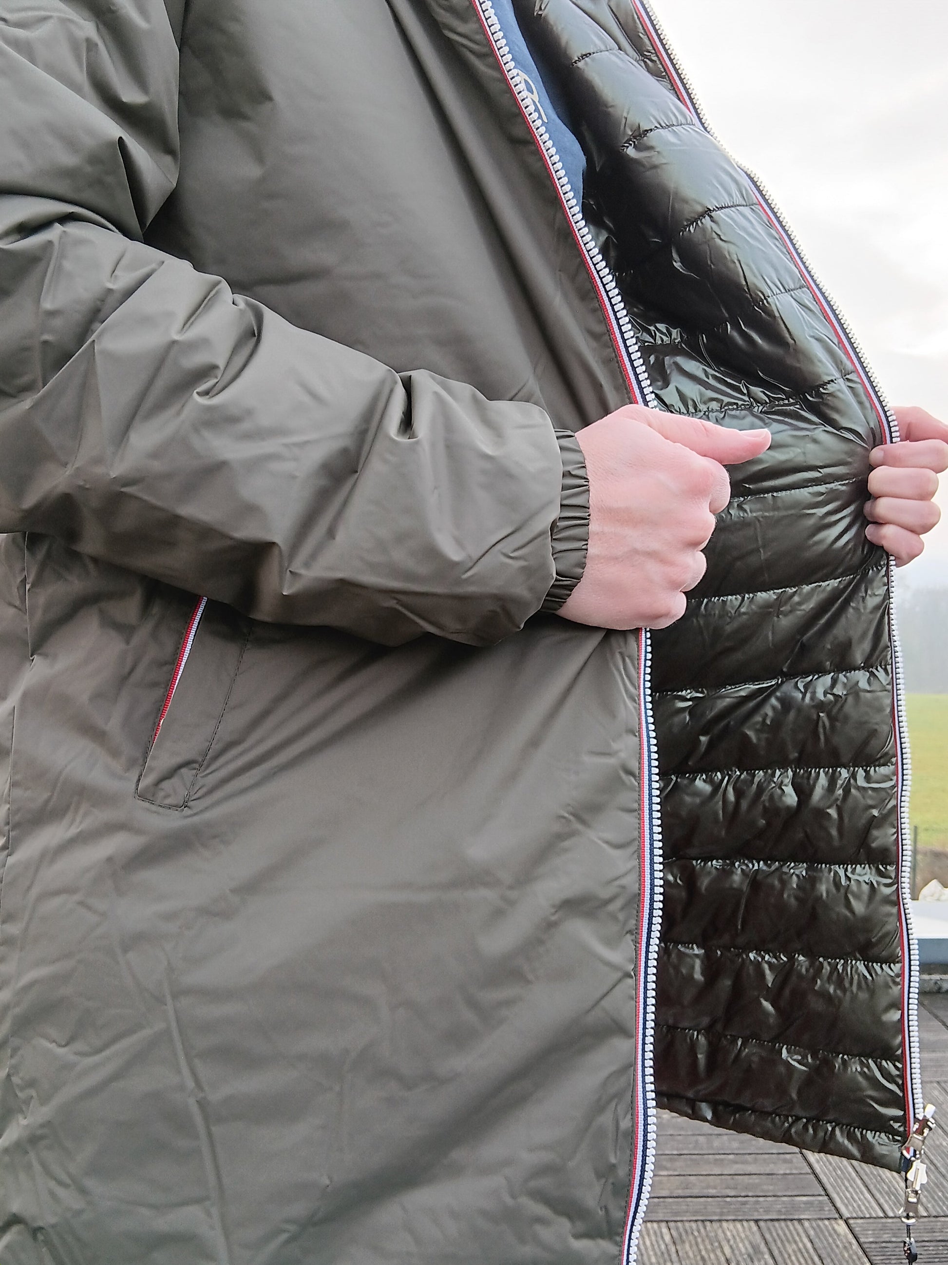 Laura Jo - Doudoune HOMME longue imperméable et réversible matelassé kaki Laura Jo