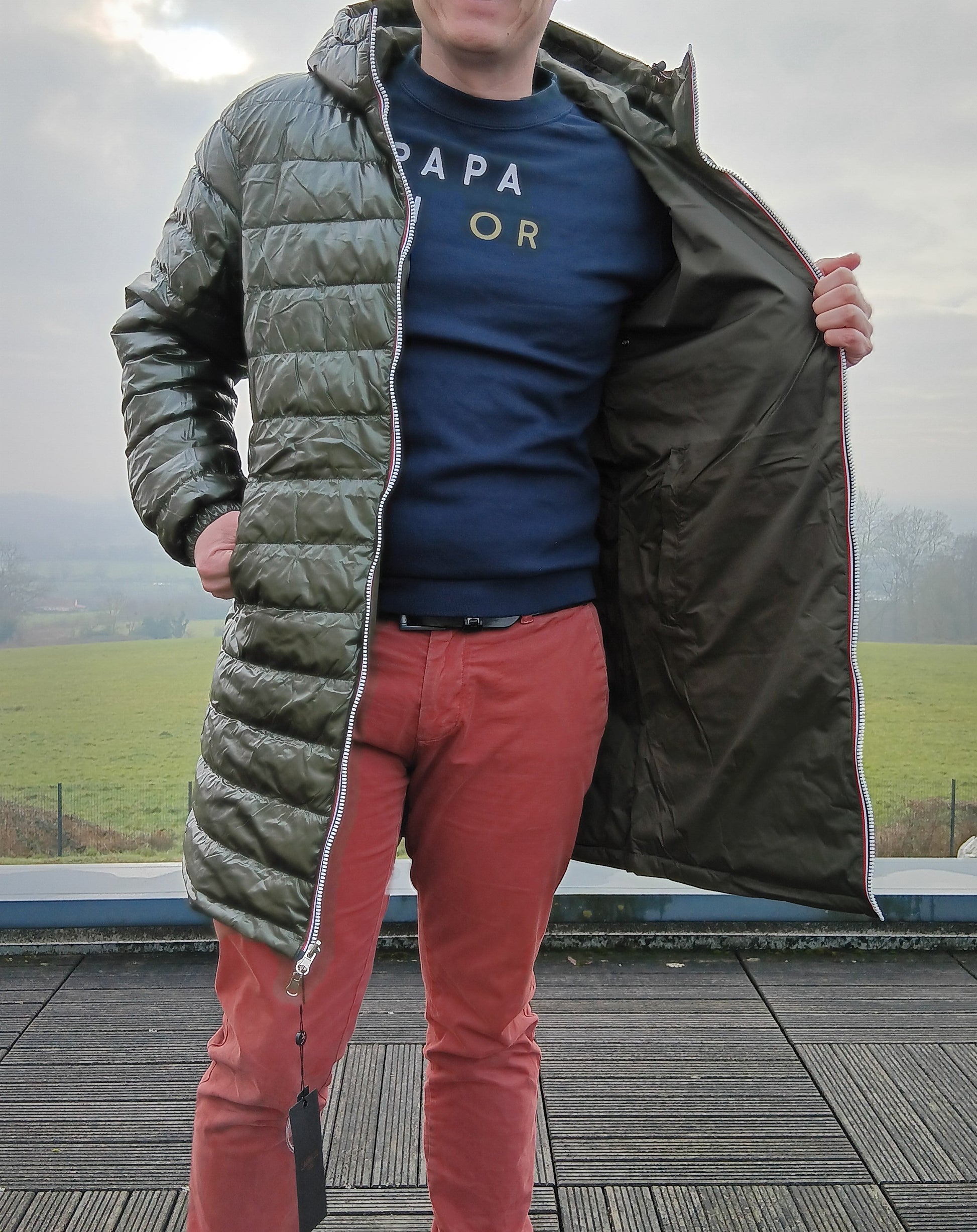 Laura Jo - Doudoune HOMME longue imperméable et réversible matelassé kaki Laura Jo