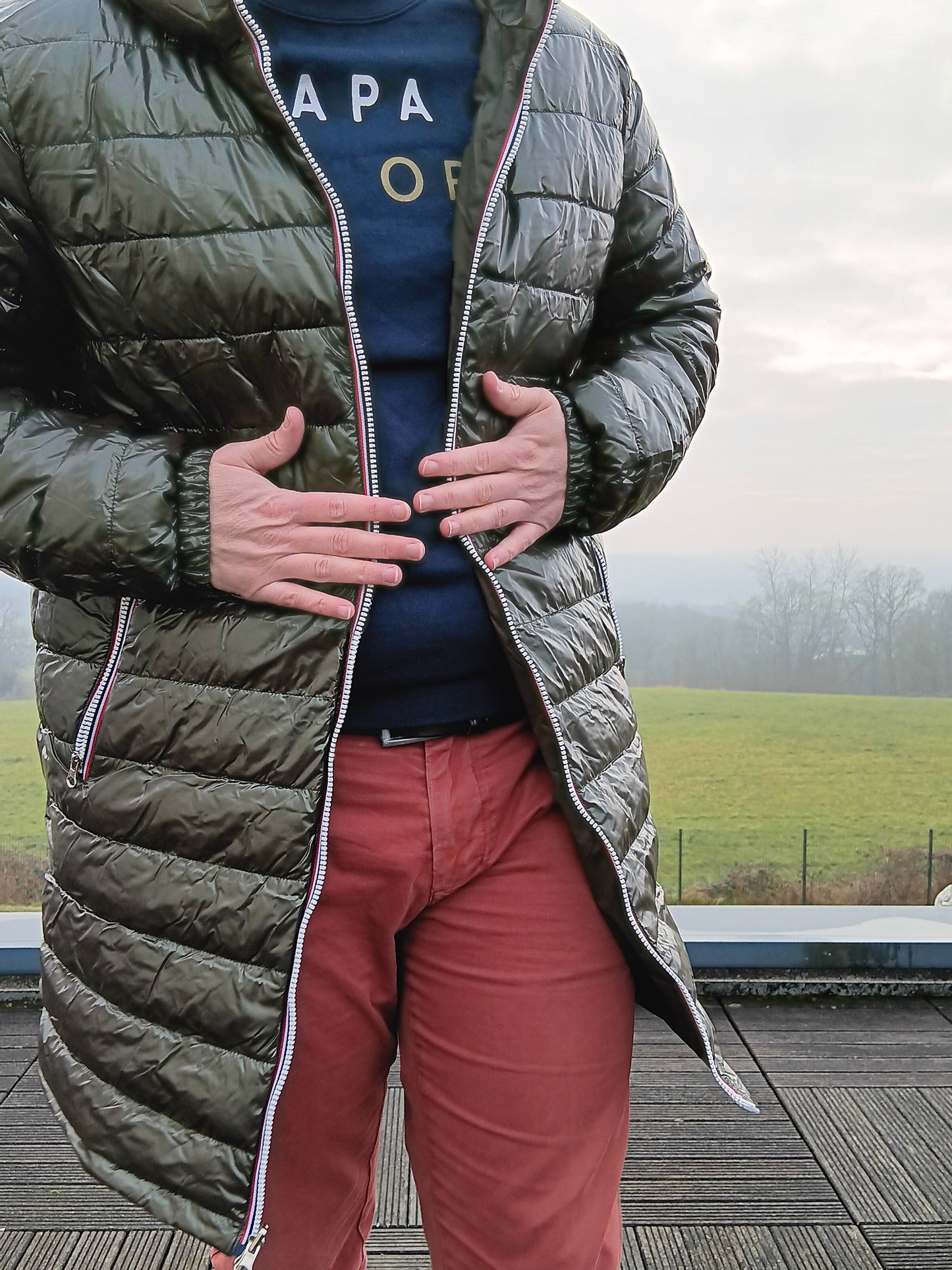 Laura Jo - Doudoune HOMME longue imperméable et réversible matelassé kaki Laura Jo
