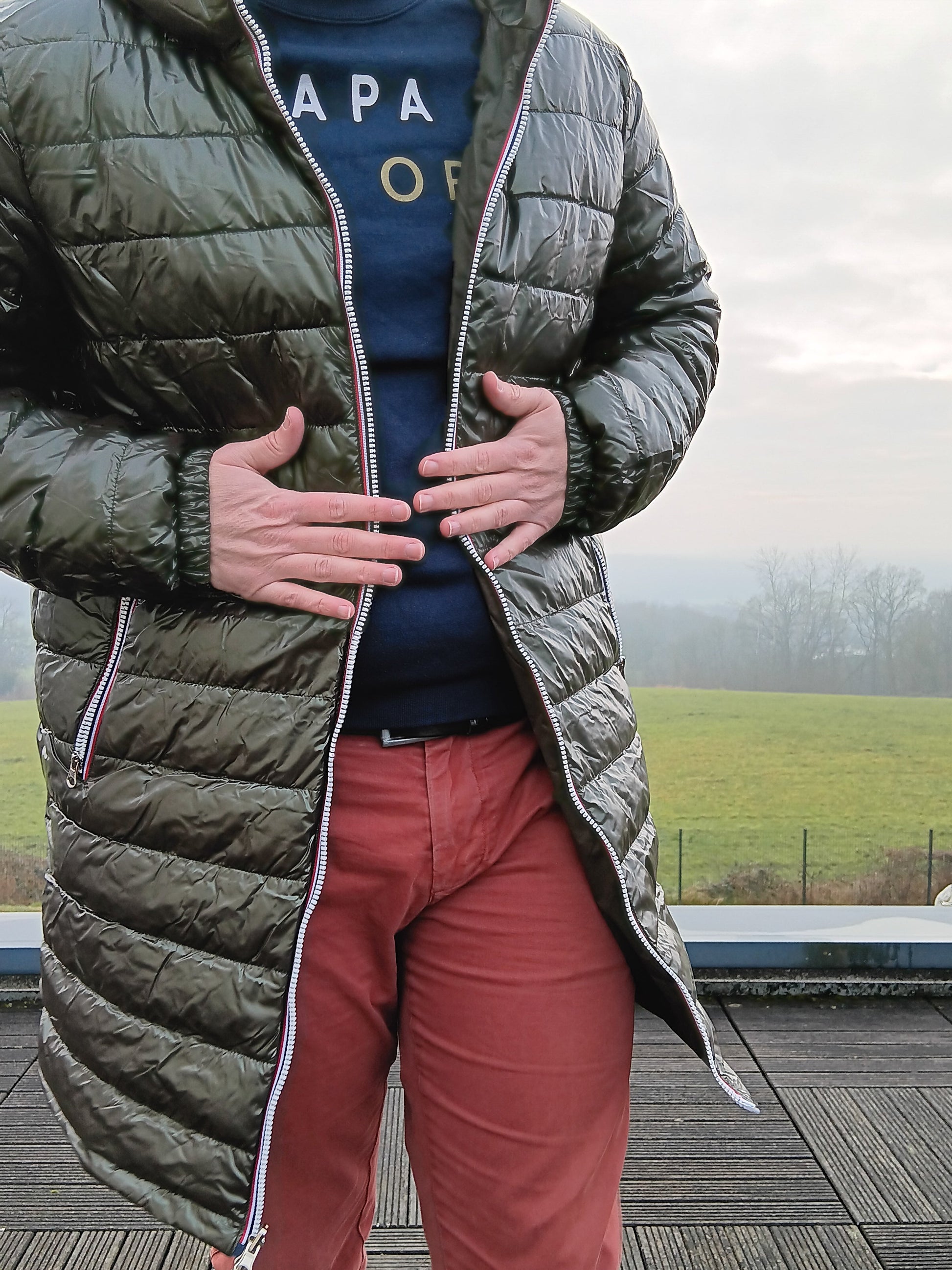 Laura Jo - Doudoune HOMME longue imperméable et réversible matelassé kaki Laura Jo