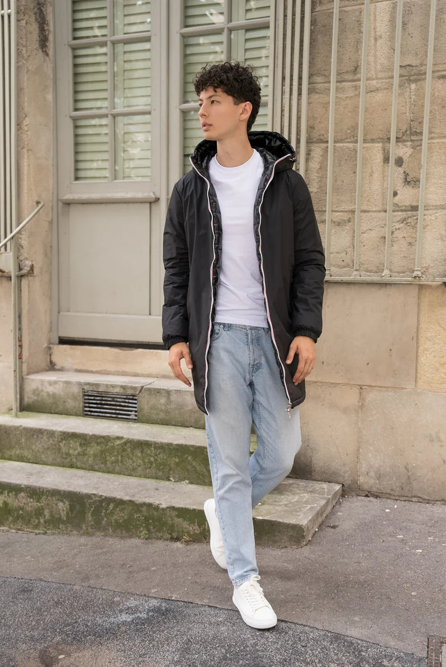 Laura Jo - Doudoune HOMME longue imperméable et réversible matelassé noir Laura Jo
