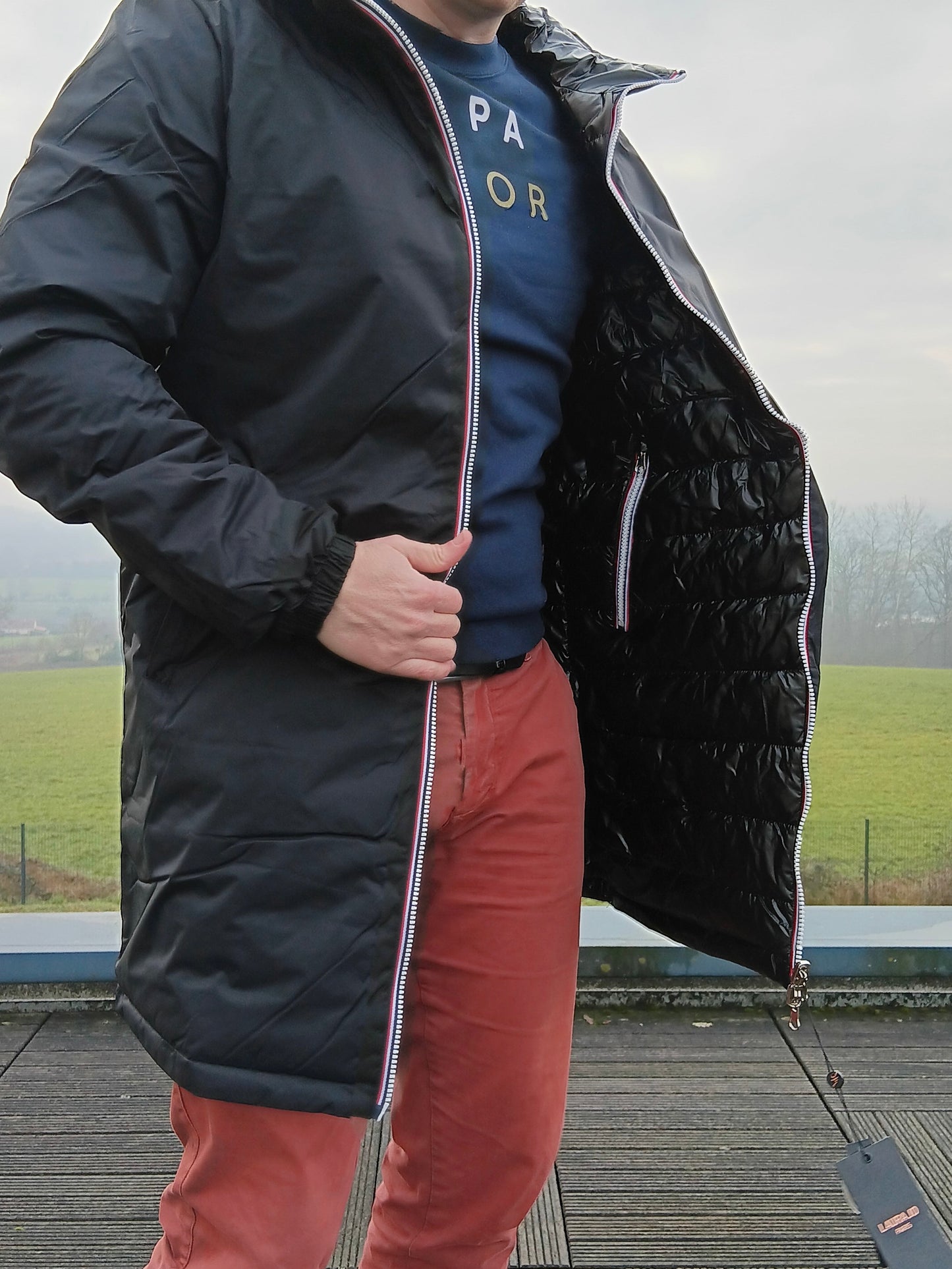 Laura Jo - Doudoune HOMME longue imperméable et réversible matelassé noir Laura Jo