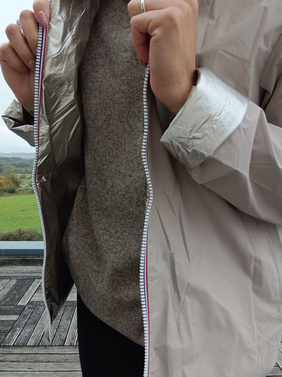 Laura Jo - Imperméable réversible court garnissage ouate mi-saison beige / doré Laura Jo