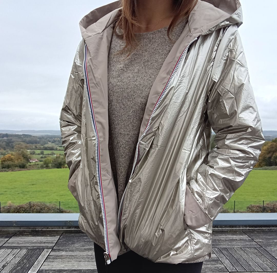 Laura Jo - Imperméable réversible court garnissage ouate mi-saison beige / doré Laura Jo
