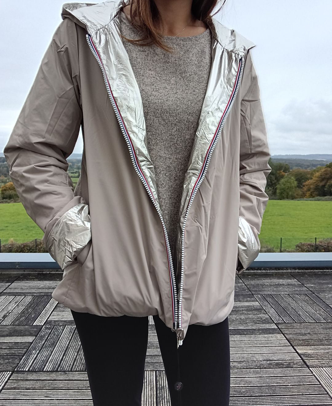 Laura Jo - Imperméable réversible court garnissage ouate mi-saison beige / doré Laura Jo