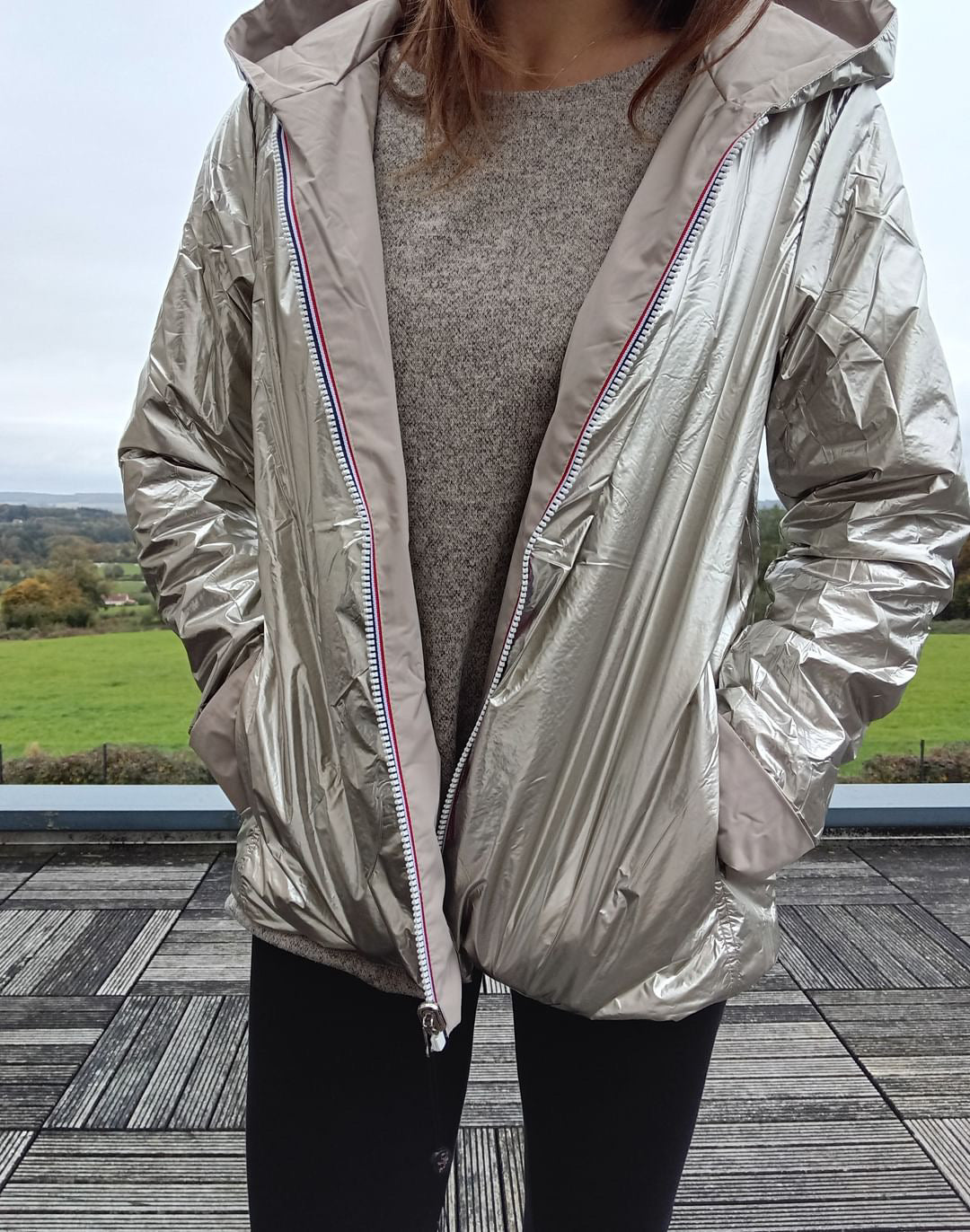 Laura Jo - Imperméable réversible court garnissage ouate mi-saison beige / doré Laura Jo