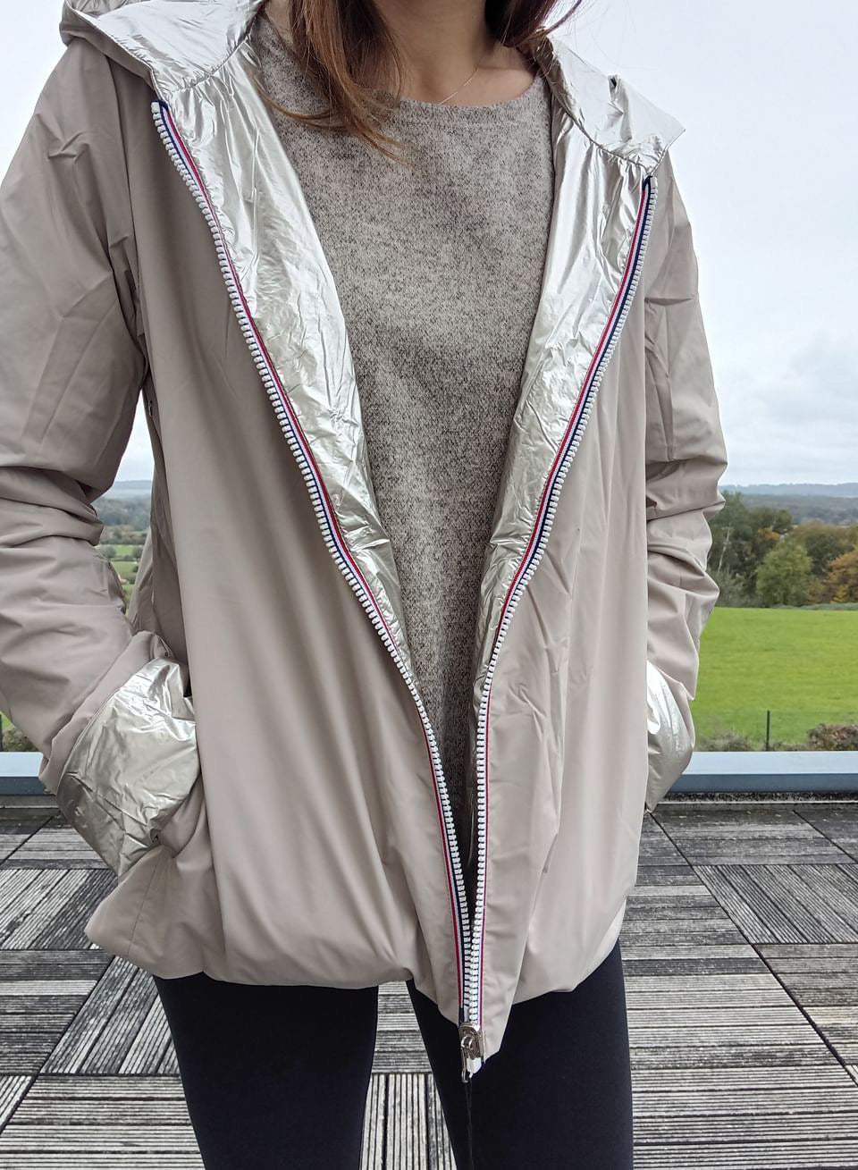 Laura Jo - Imperméable réversible court garnissage ouate mi-saison beige / doré Laura Jo