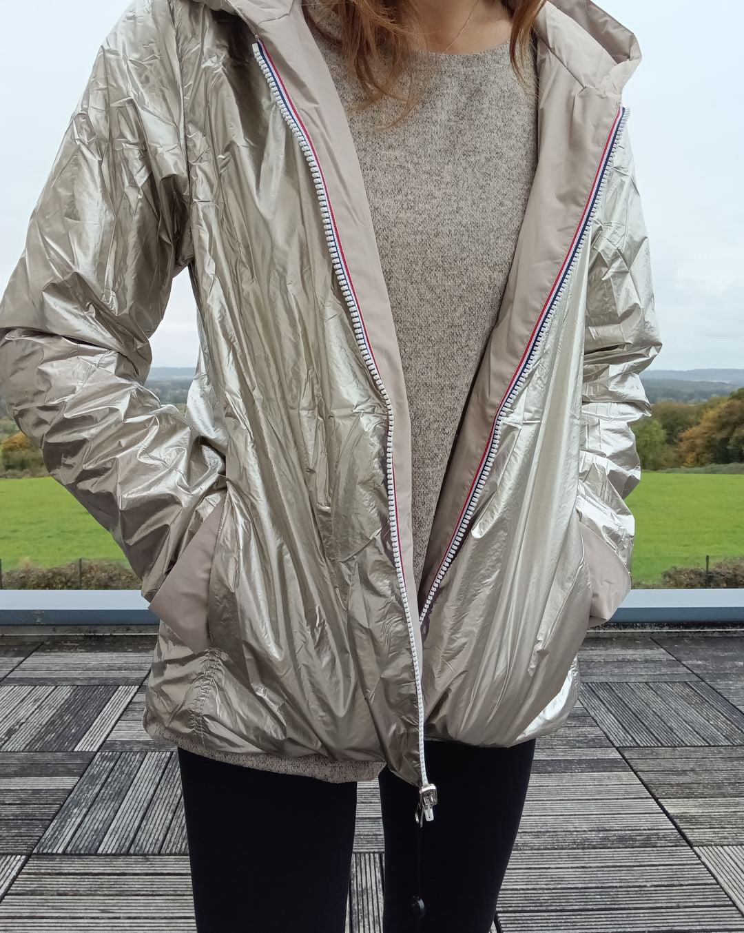 Laura Jo - Imperméable réversible court garnissage ouate mi-saison beige / doré Laura Jo