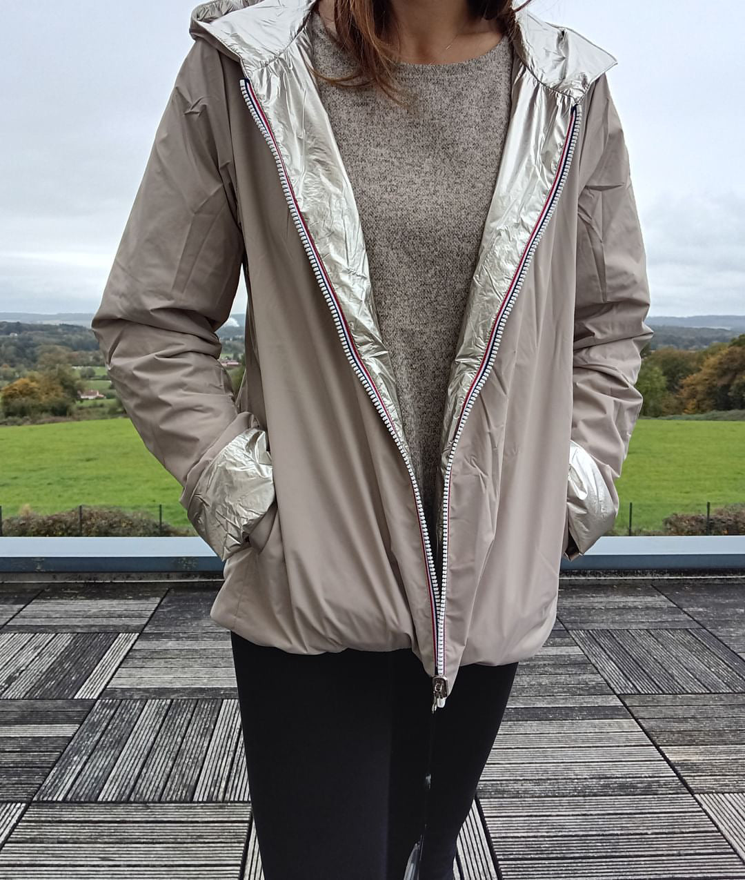 Laura Jo - Imperméable réversible court garnissage ouate mi-saison beige / doré Laura Jo