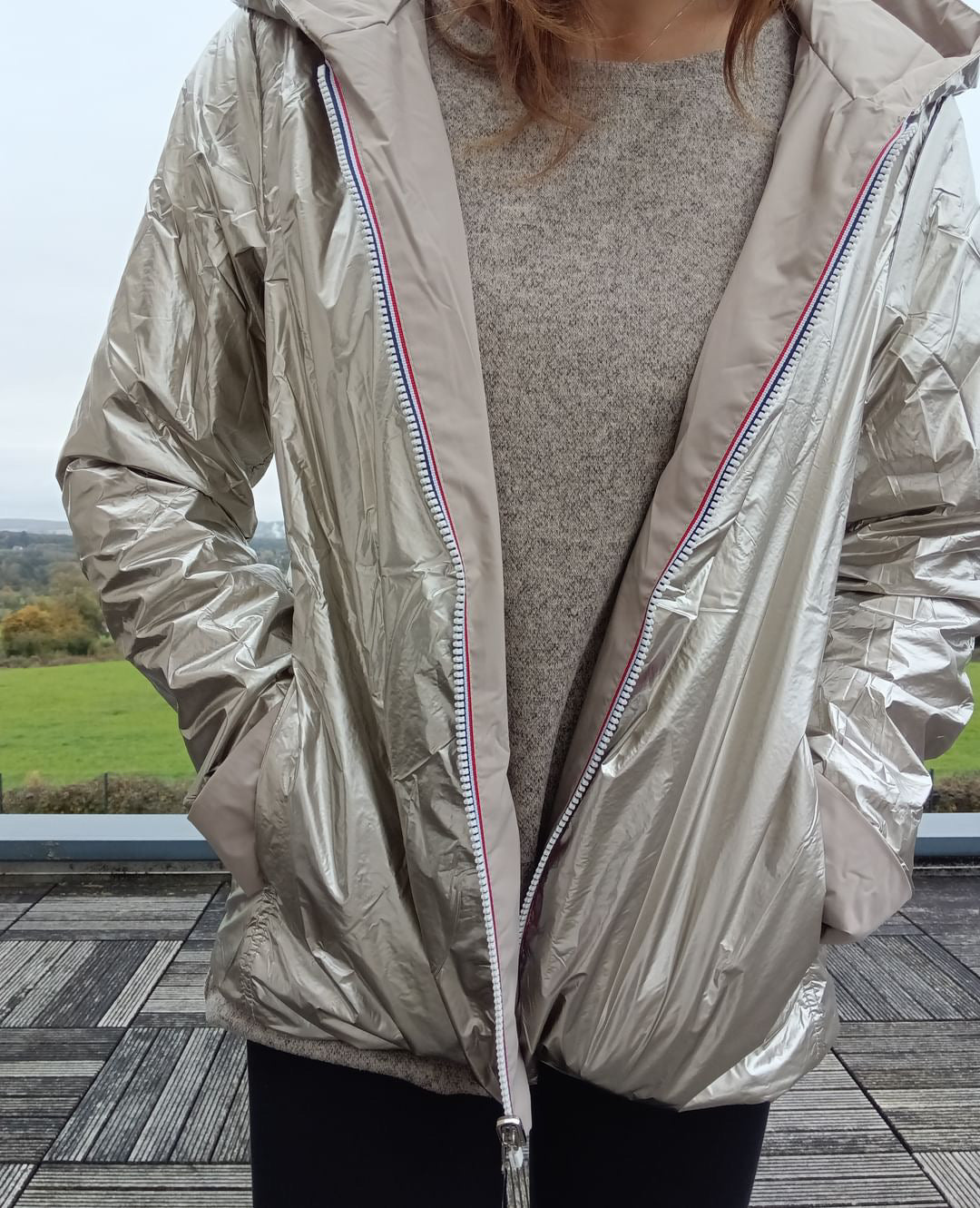 Laura Jo - Imperméable réversible court garnissage ouate mi-saison beige / doré Laura Jo
