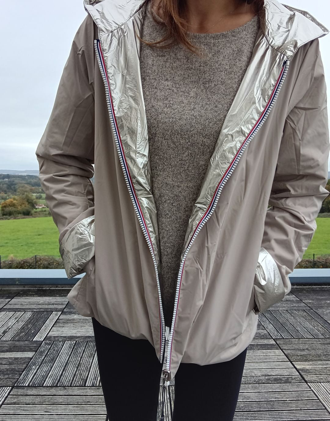Laura Jo - Imperméable réversible court garnissage ouate mi-saison beige / doré Laura Jo