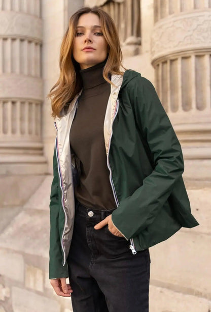 Laura Jo - Imperméable réversible court sans garnissage ouate couleur vert forêt/doré Laura Jo