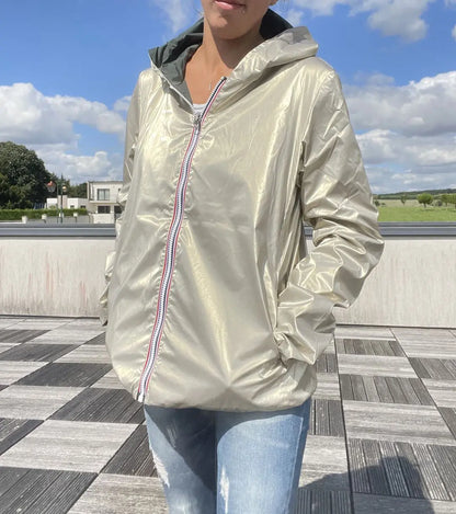 Laura Jo - Imperméable réversible court sans garnissage ouate couleur vert forêt/doré Laura Jo