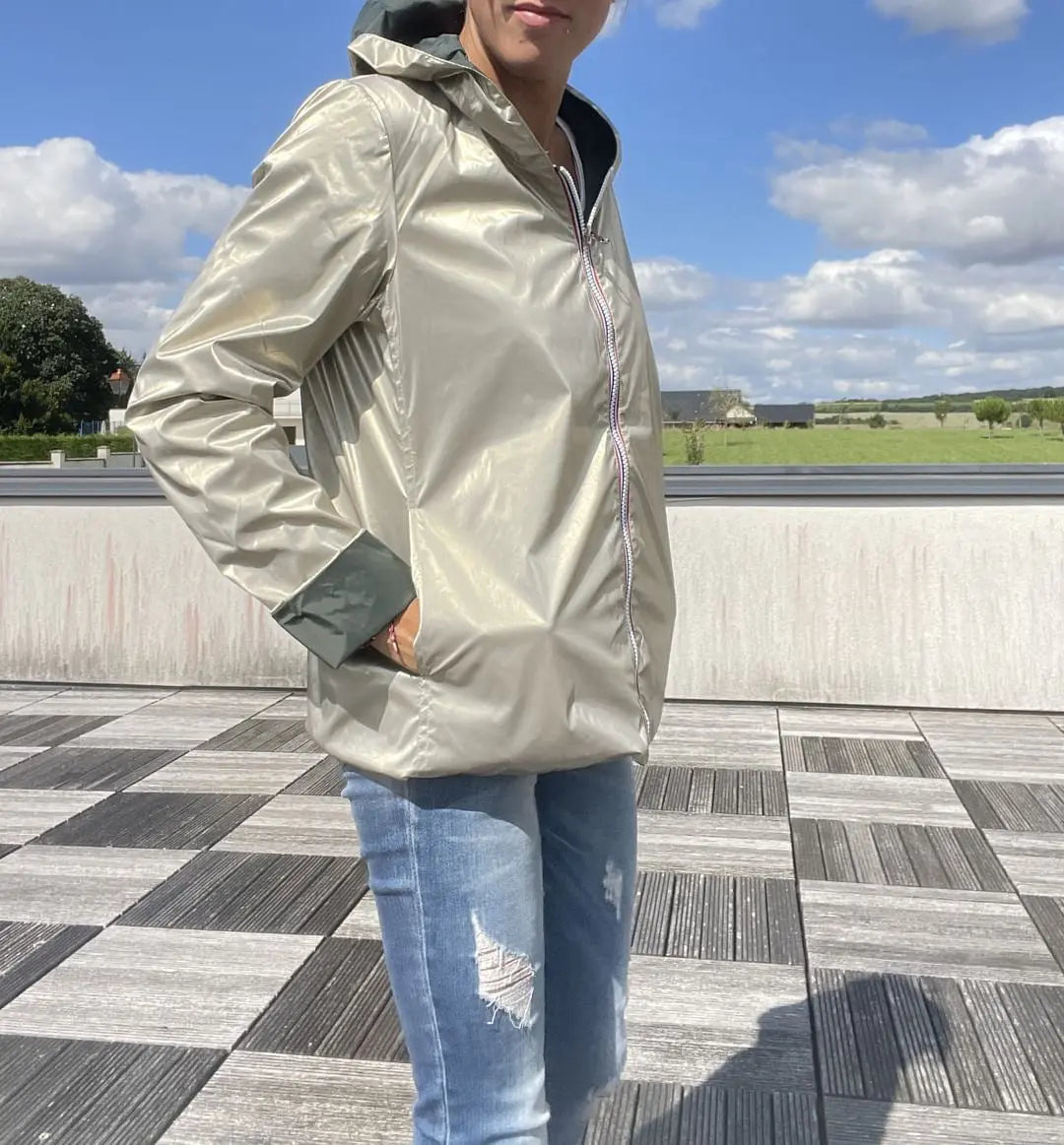 Laura Jo - Imperméable réversible court sans garnissage ouate couleur vert forêt/doré Laura Jo