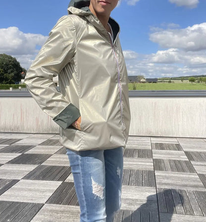 Laura Jo - Imperméable réversible court sans garnissage ouate couleur vert forêt/doré Laura Jo