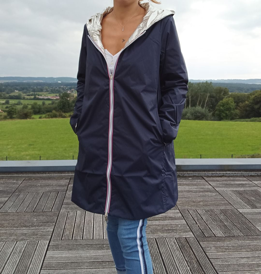 Imperméable réversible long mi-saison garnissage ouate Marque Laura Jo Bleu Marine / Doré - Le Petit Placard