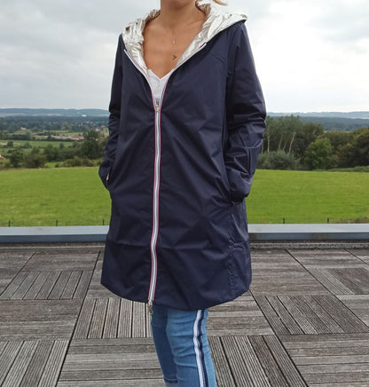 Imperméable réversible long mi-saison garnissage ouate Marque Laura Jo Bleu Marine / Doré - Le Petit Placard