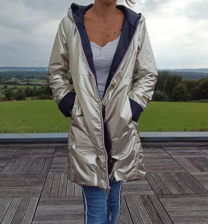 Imperméable réversible long mi-saison garnissage ouate Marque Laura Jo Bleu Marine / Doré - Le Petit Placard