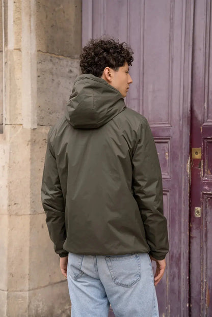 Laura Jo - Manteau imperméable kaki HOMME fourré court, doublé en sherpa blanc Laura Jo