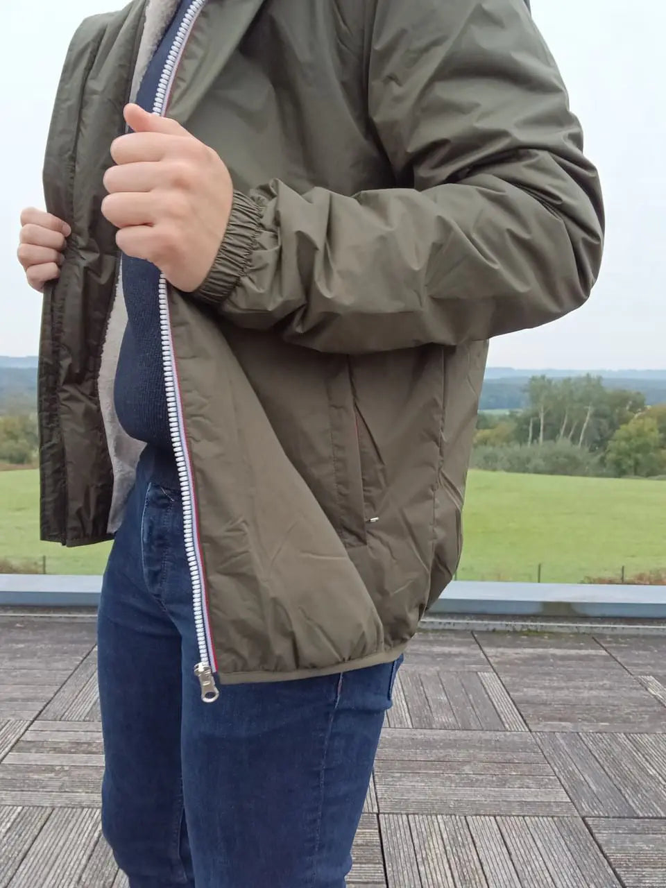 Laura Jo - Manteau imperméable kaki HOMME fourré court, doublé en sherpa blanc Laura Jo