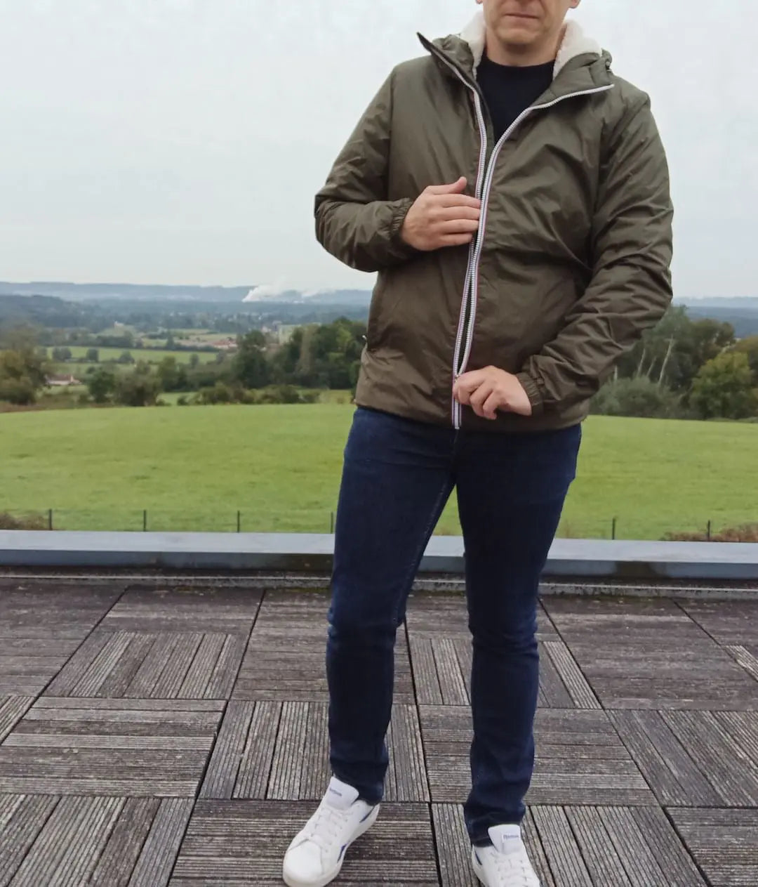 Laura Jo - Manteau imperméable kaki HOMME fourré court, doublé en sherpa blanc Laura Jo