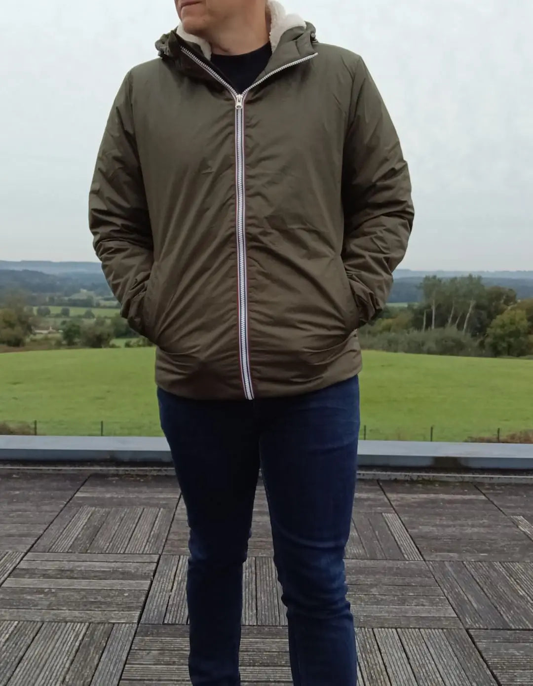 Laura Jo - Manteau imperméable kaki HOMME fourré court, doublé en sherpa blanc Laura Jo
