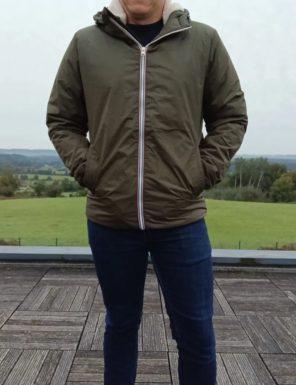 Laura Jo - Manteau imperméable kaki HOMME fourré court, doublé en sherpa blanc Laura Jo