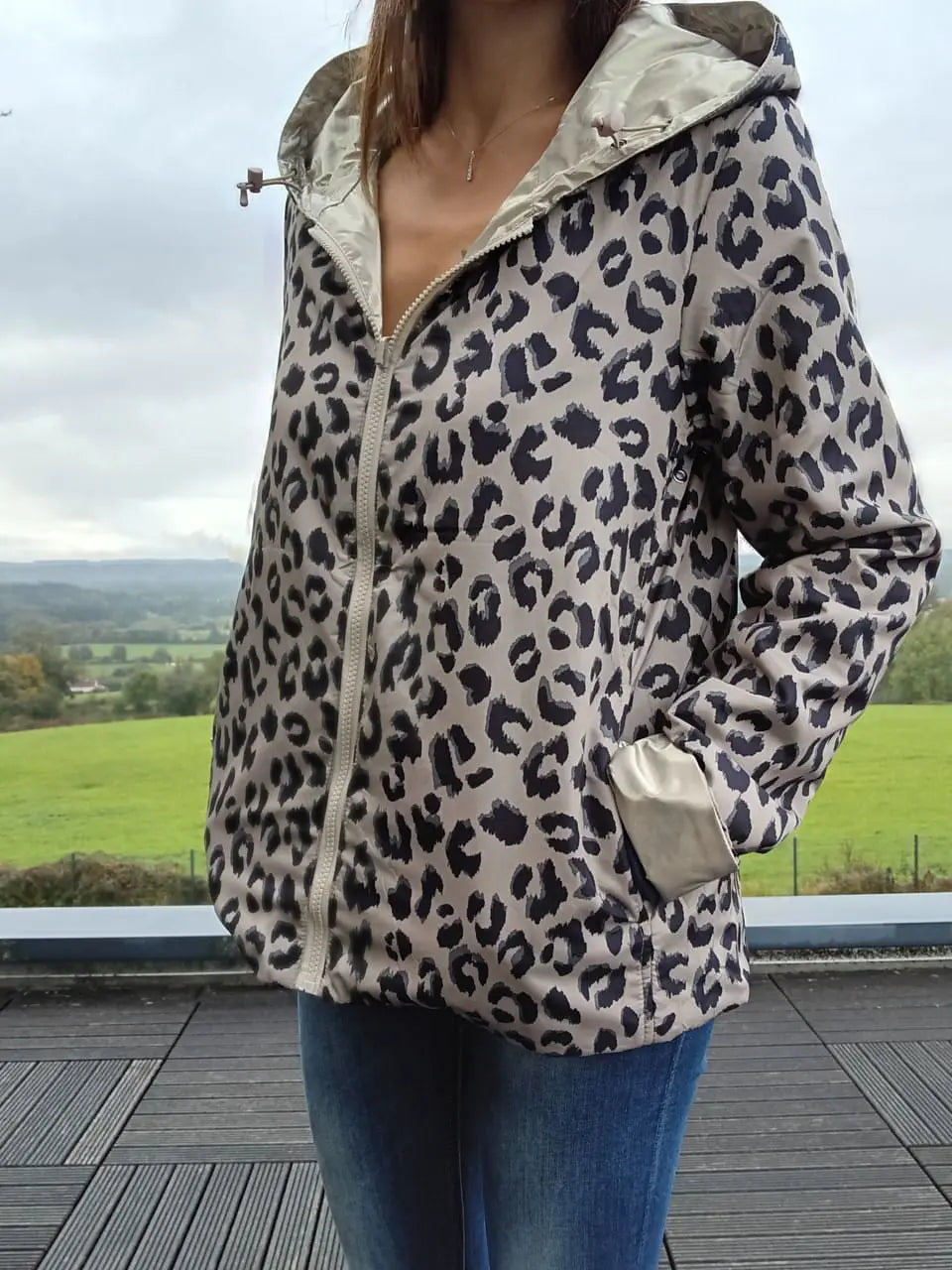 Imperméable Réversible Court Doré Léopard Femme Laura Jo Laura Jo