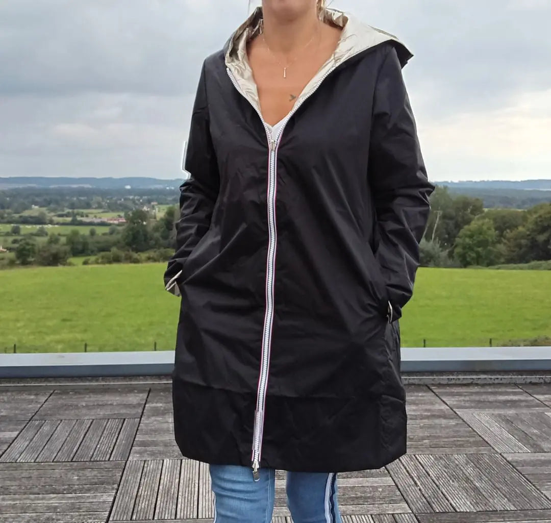Imperméable Réversible Long Noir Doré Femme Laura Jo Mi-Saison Laura Jo