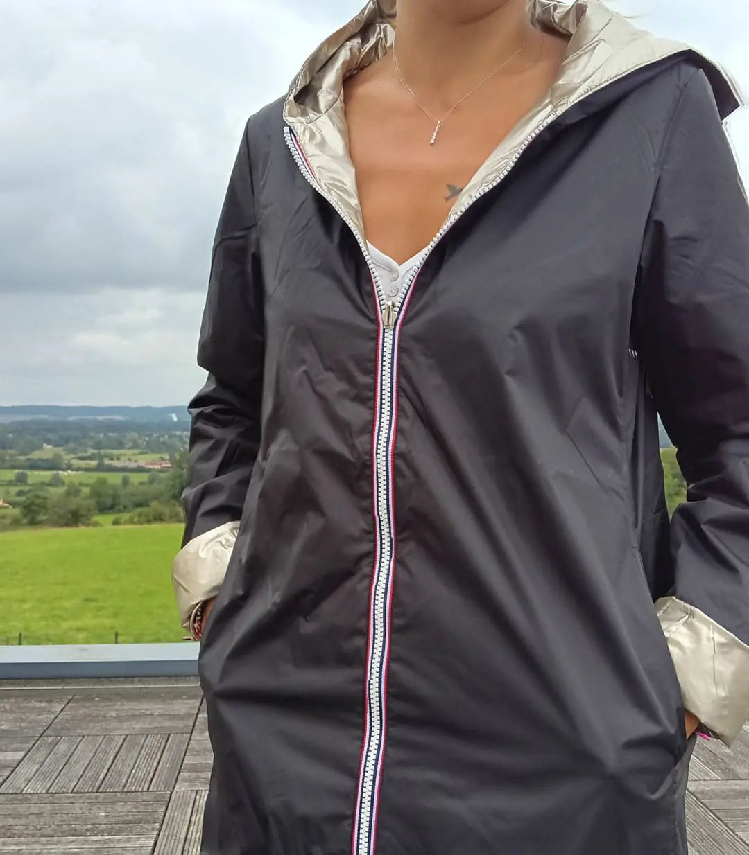 Imperméable Réversible Long Noir Doré Femme Laura Jo Mi-Saison Laura Jo