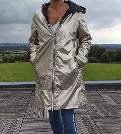 Imperméable Réversible Long Noir Doré Femme Laura Jo Mi-Saison Laura Jo
