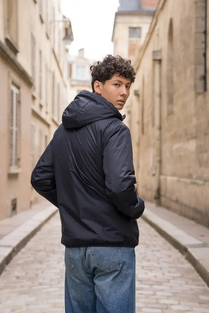 Laura Jo - Manteau imperméable bleu marine HOMME fourré court, doublé en sherpa blanc Laura Jo