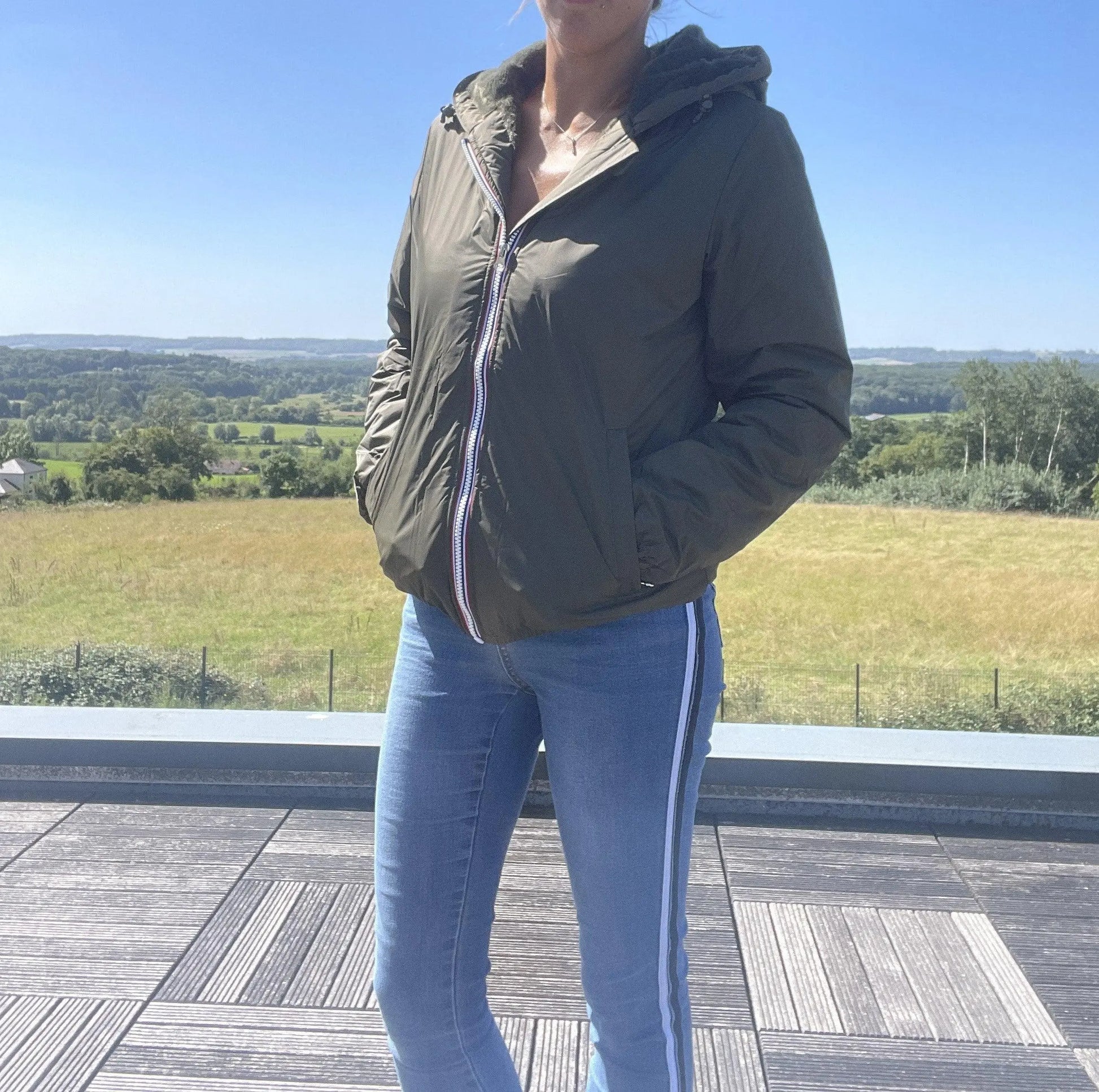 Manteau Court Fourré Kaki Femme Laura Jo - Imperméable Hiver Laura Jo
