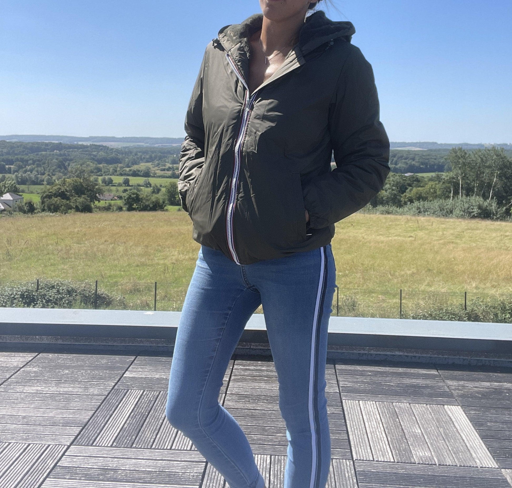 Manteau Court Fourré Kaki Femme Laura Jo - Imperméable Hiver Laura Jo