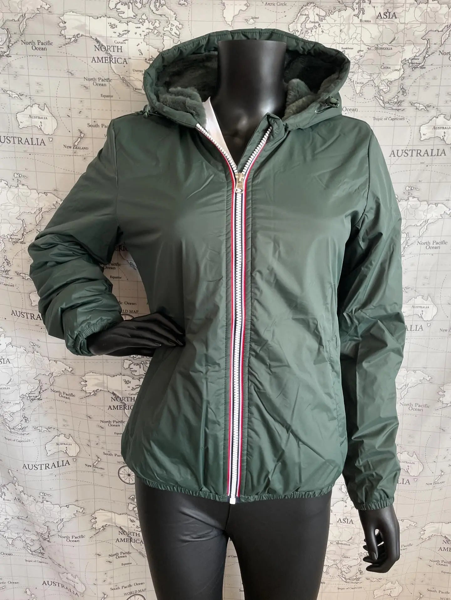 Manteau Court Fourré Vert Forêt Laura Jo - Imperméable Hiver Laura Jo