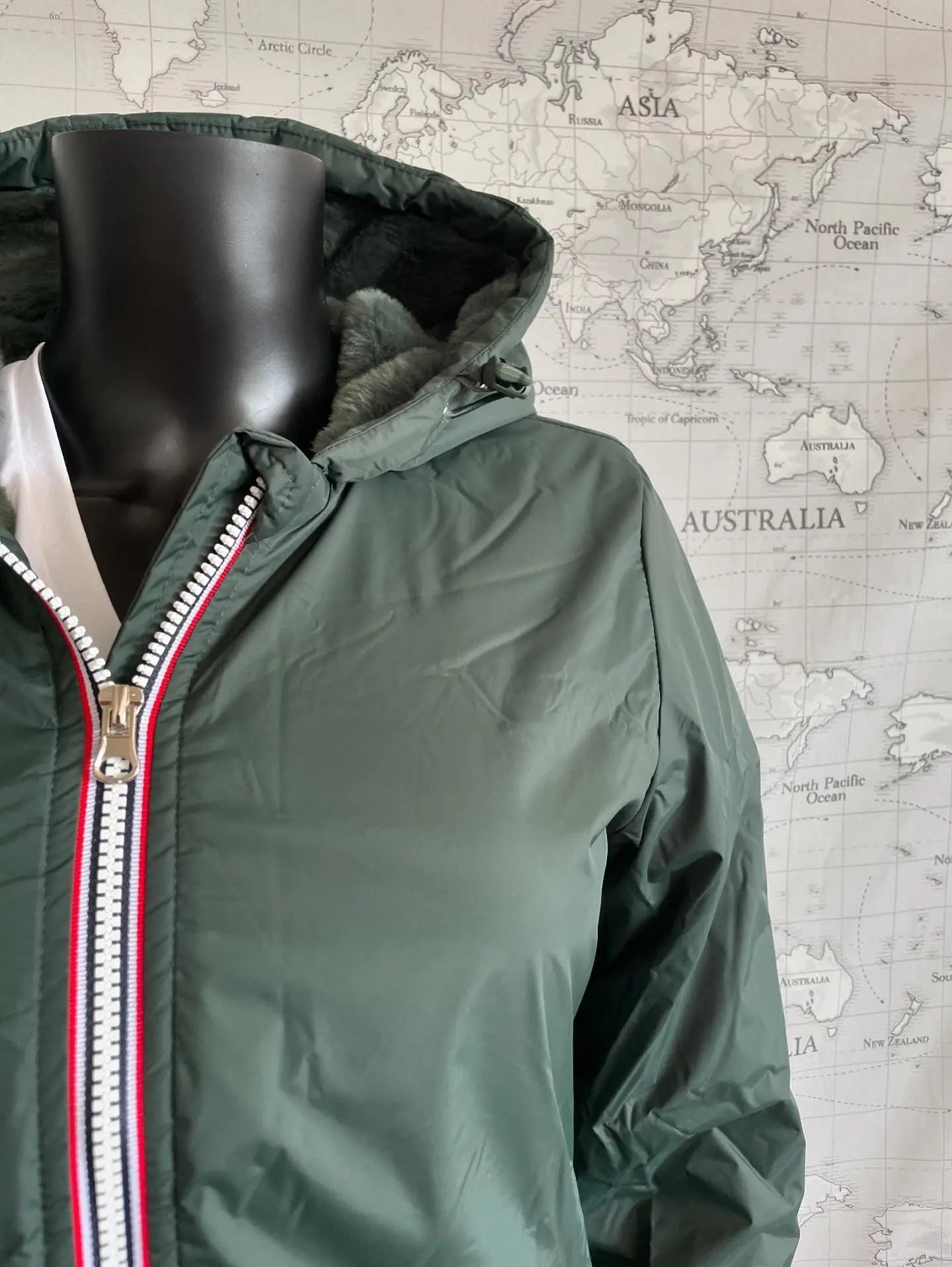 Manteau Court Fourré Vert Forêt Laura Jo - Imperméable Hiver Laura Jo