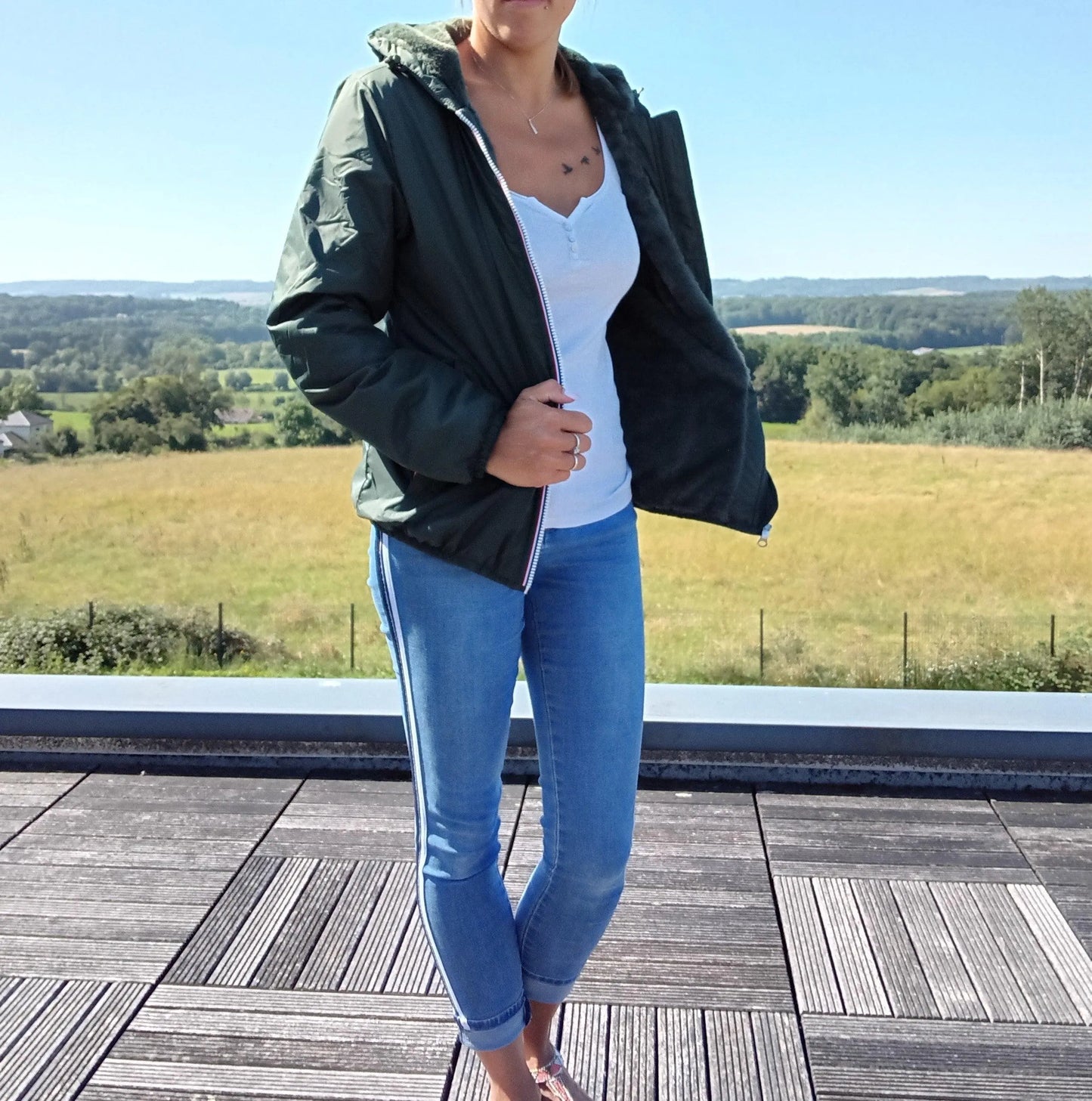 Manteau Court Fourré Vert Forêt Laura Jo - Imperméable Hiver Laura Jo