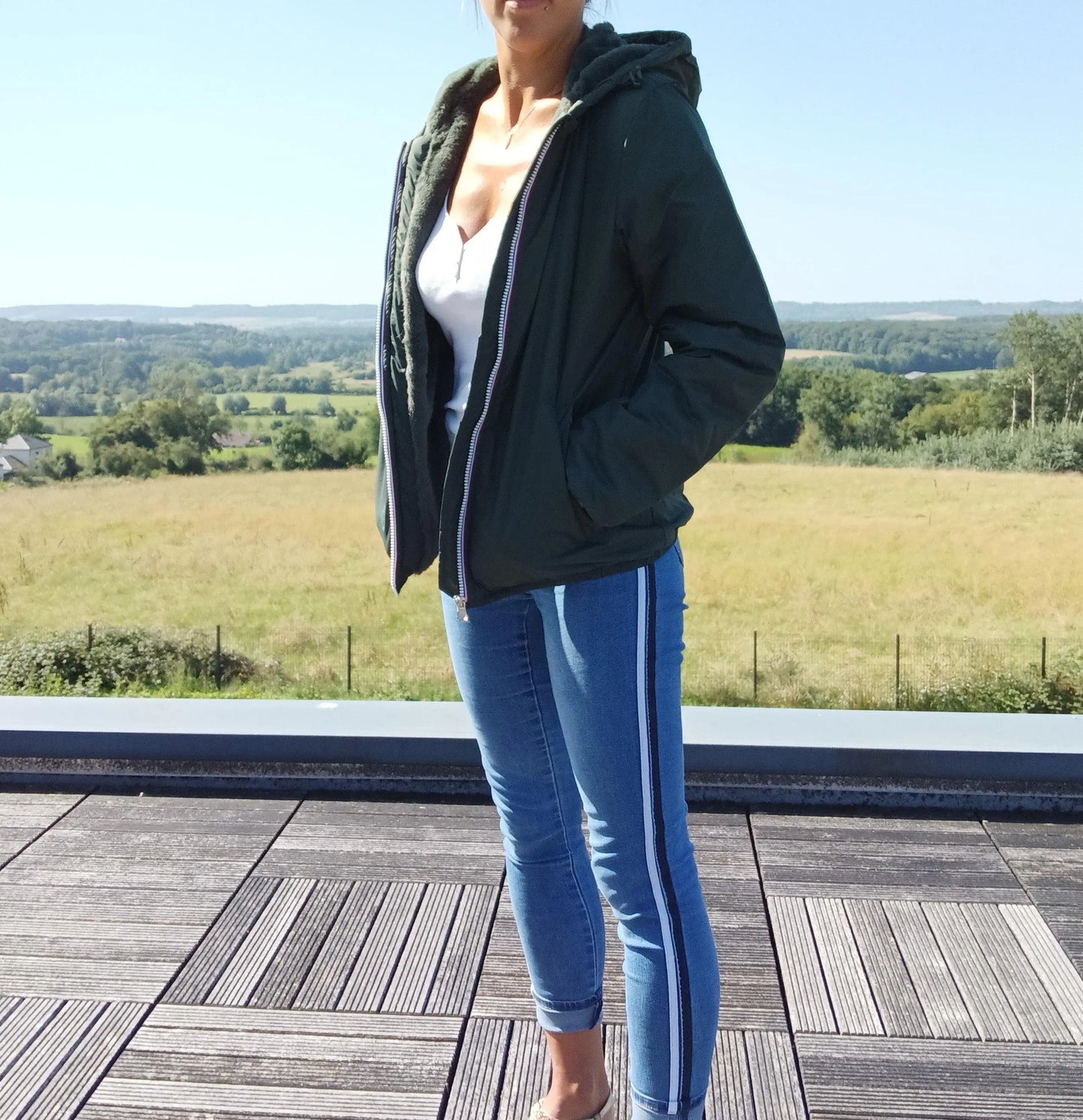 Manteau Court Fourré Vert Forêt Laura Jo - Imperméable Hiver Laura Jo