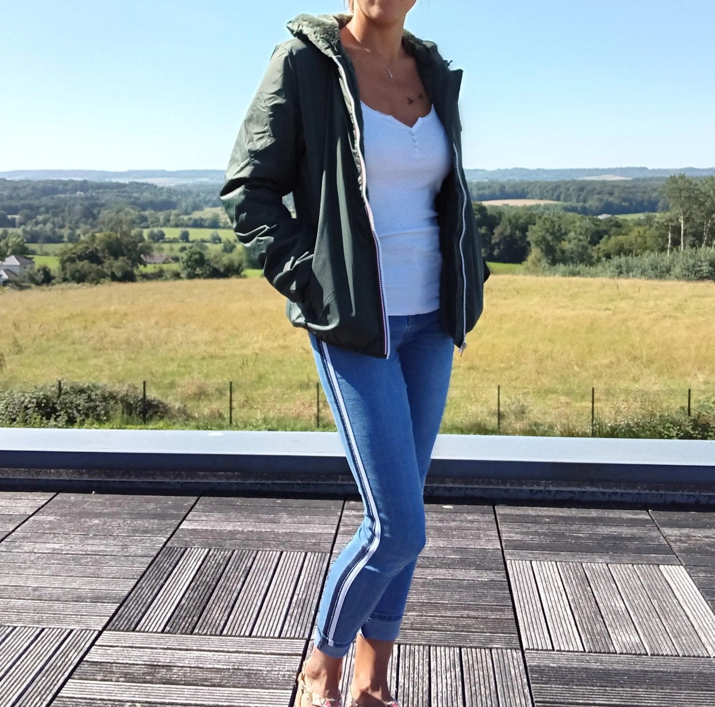 Manteau Court Fourré Vert Forêt Laura Jo - Imperméable Hiver Laura Jo