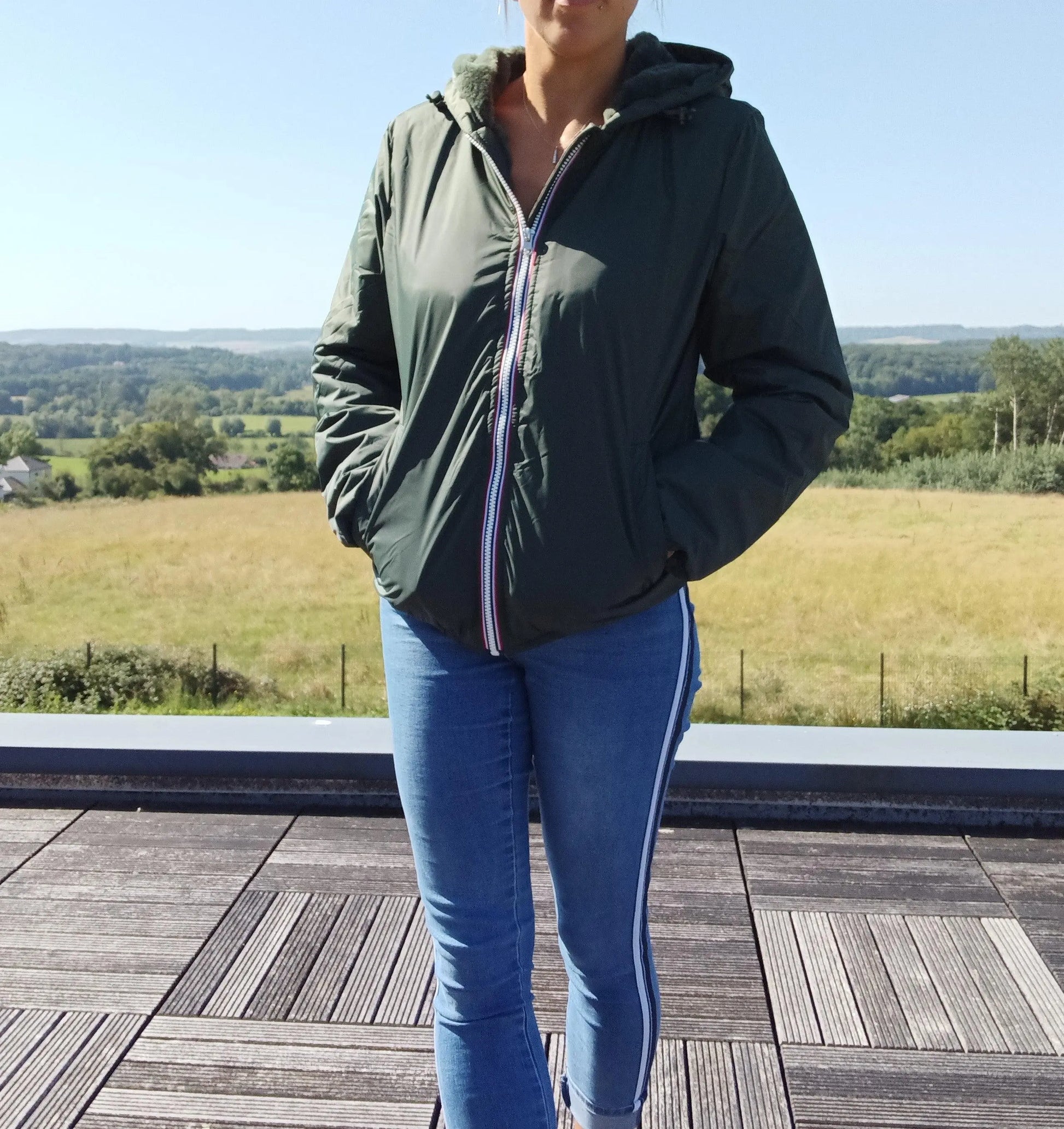 Manteau Court Fourré Vert Forêt Laura Jo - Imperméable Hiver Laura Jo
